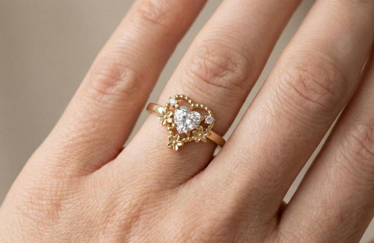 Floral Heart Engagement Ring, 925 Sterling Silver, Vintage Style