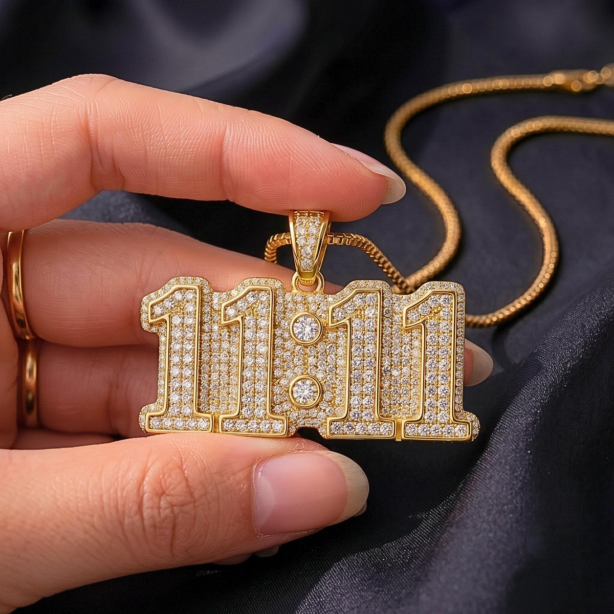 Rare Iced Out 11:11 Angel Number Pendant | 925 Sterling Silver Manifestation | Gold Plated Spiritual Numerology Jewelry Gift for her/him