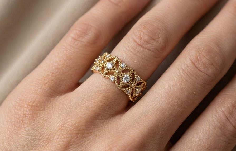 Vintage Floral Diamond Band | 925 Sterling Silver Eternity Ring