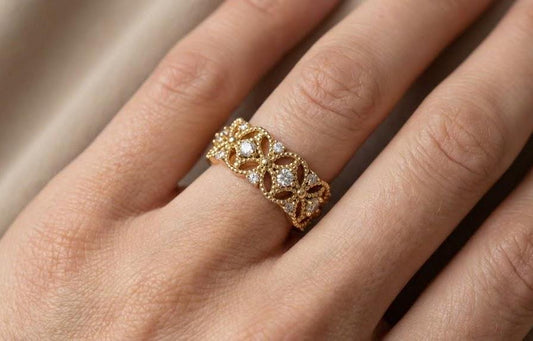 Vintage Floral Diamond Band | 925 Sterling Silver Eternity Ring