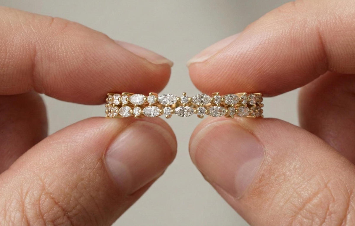Gold Plated Sterling Silver Marquise Diamond Eternity Ring