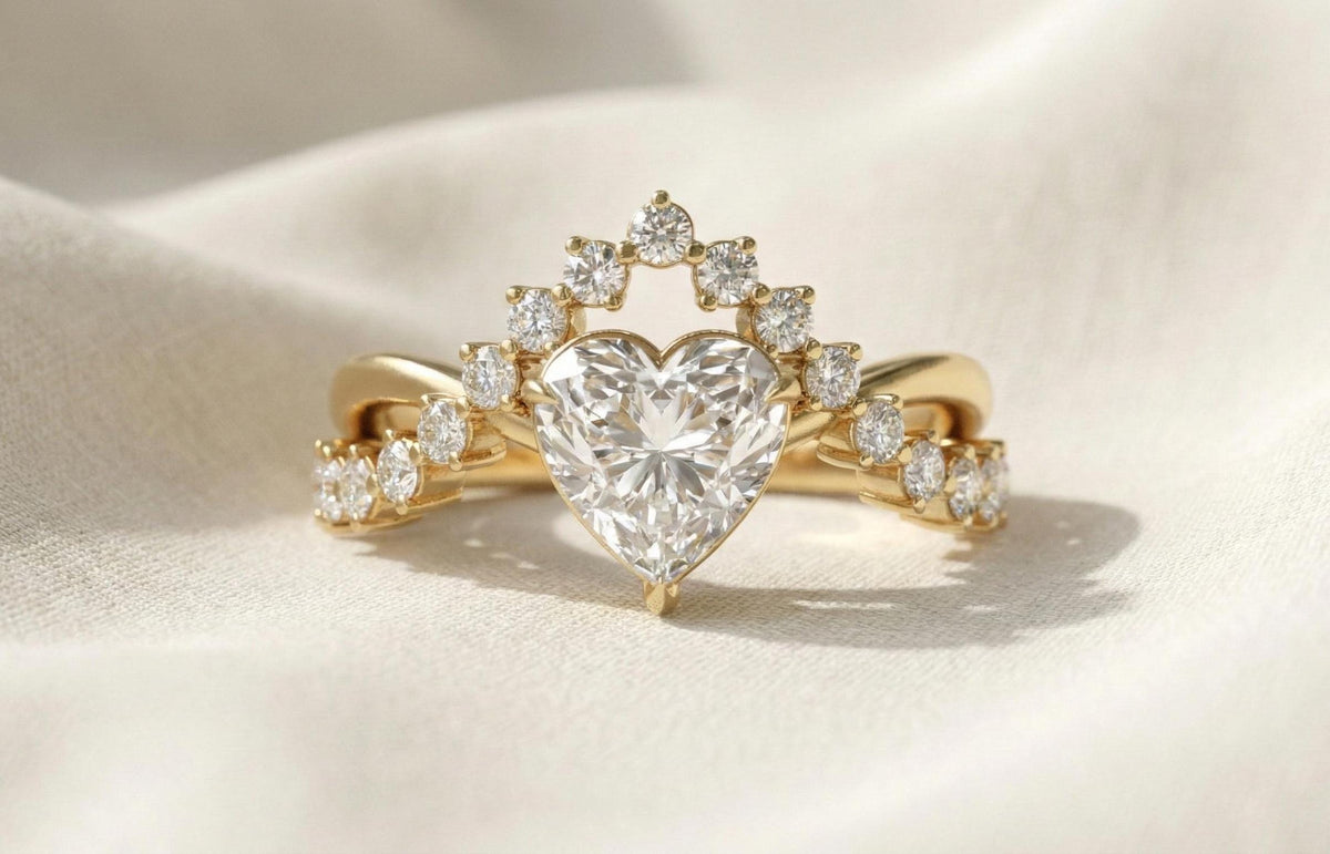 Gold Plated Sterling Silver Heart Diamond Halo Engagement Ring