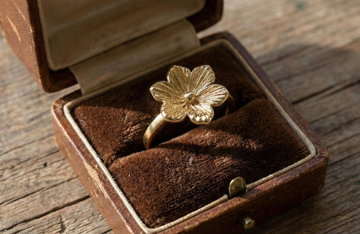 Handmade 925 Sterling Silver Flower Ring | Gold Finish Botanical Jewelry