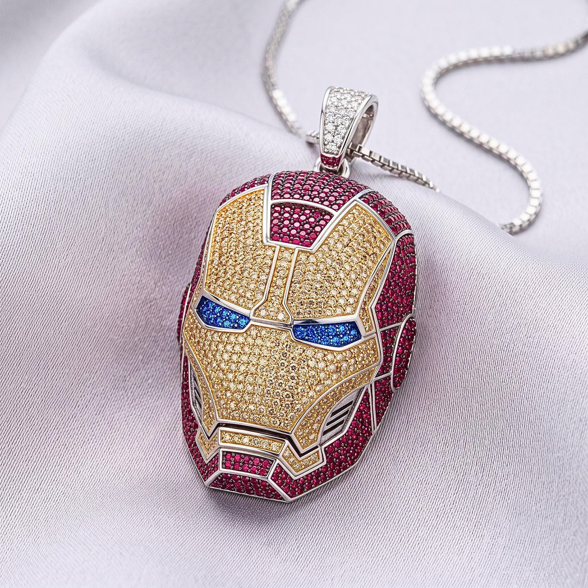 Rare Iced Out Iron Man Mask Pendant | 925 Sterling Silver & Yellow Gold Plated Avengers Jewelry | Rare  Superhero Necklace Gift for her/him