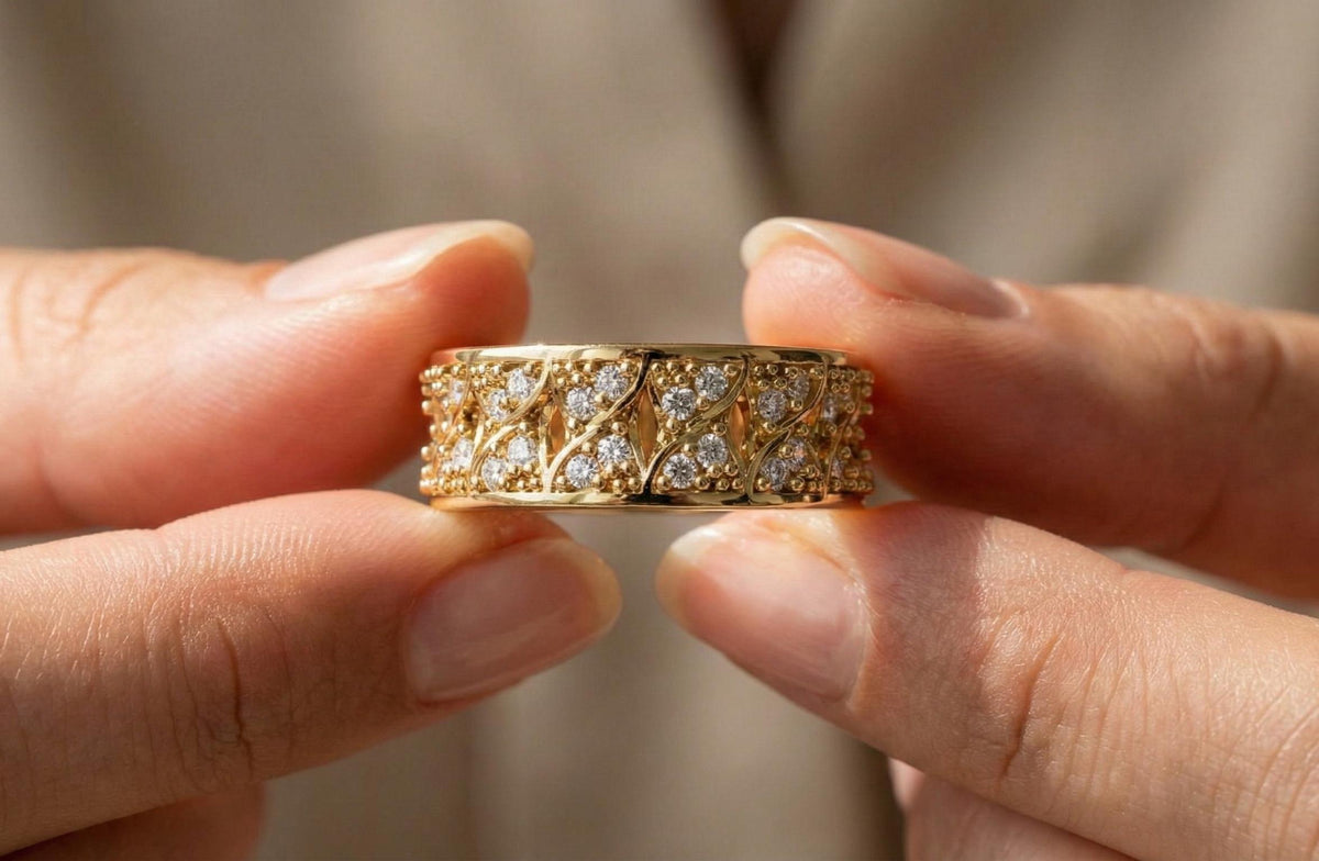 Vintage Style Diamond 925 Sterling Silver Eternity Ring, Gold Finish