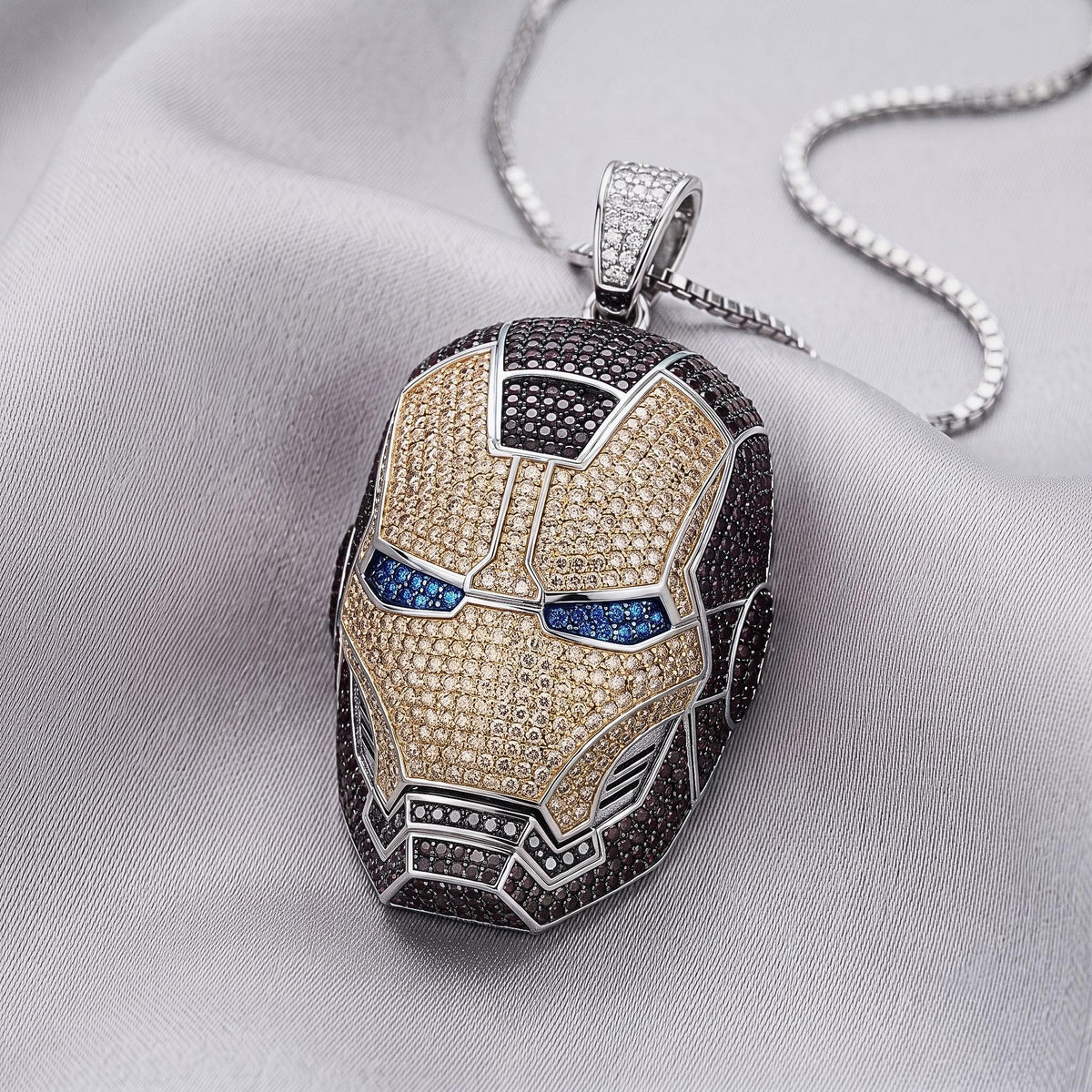 Rare Iced Out Iron Man Mask Pendant | 925 Sterling Silver Avengers Jewelry | Superhero Necklace | Comic Fan Gift for Him/her