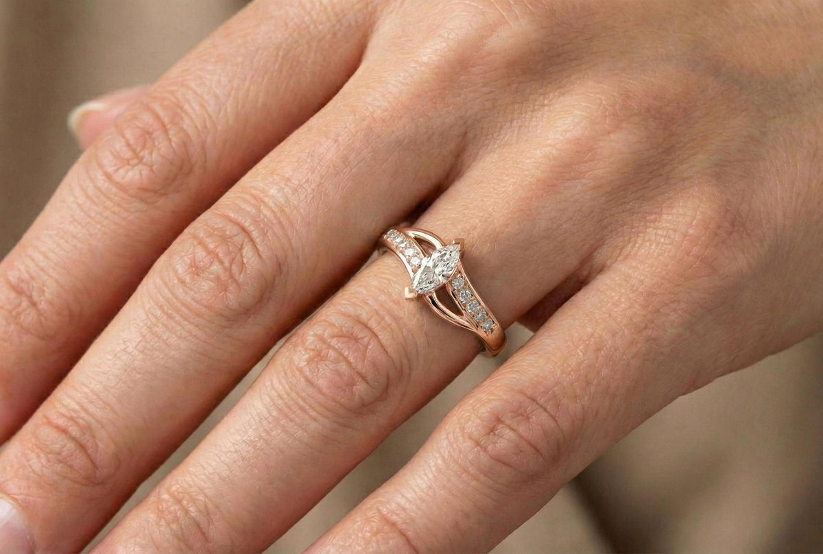 925 Sterling Silver Marquise Cut Engagement Ring, Gold Vermeil Diamond Ring, Promise Ring, Minimalist Bridal Ring, Dainty Gift For Her