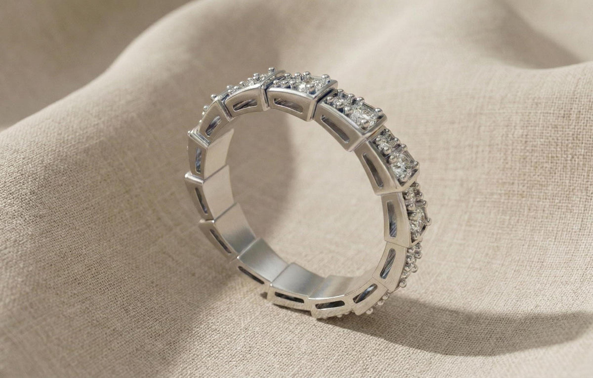 Gold Vermeil Geometric Eternity Band, CZ Diamond Sterling Silver Stacking Ring