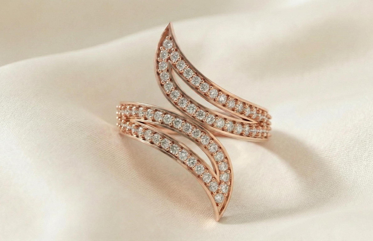 925 Sterling Silver Wave Ring with Cubic Zirconia | Modern Curved Statement Ring | Minimalist Luxury Gift for Women