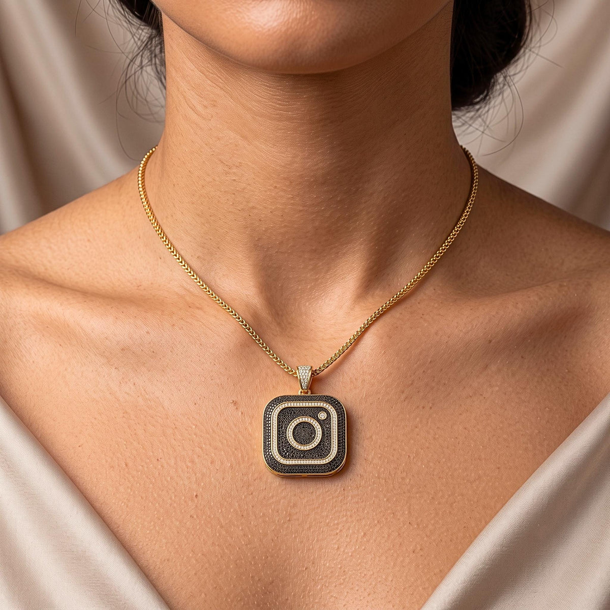 Rare Iced Out Instagram Logo Pendant | 925 Sterling Silver | Gold Plated Hip Hop Jewelry | Micro Pave Charm | Influencer Gift for her/him
