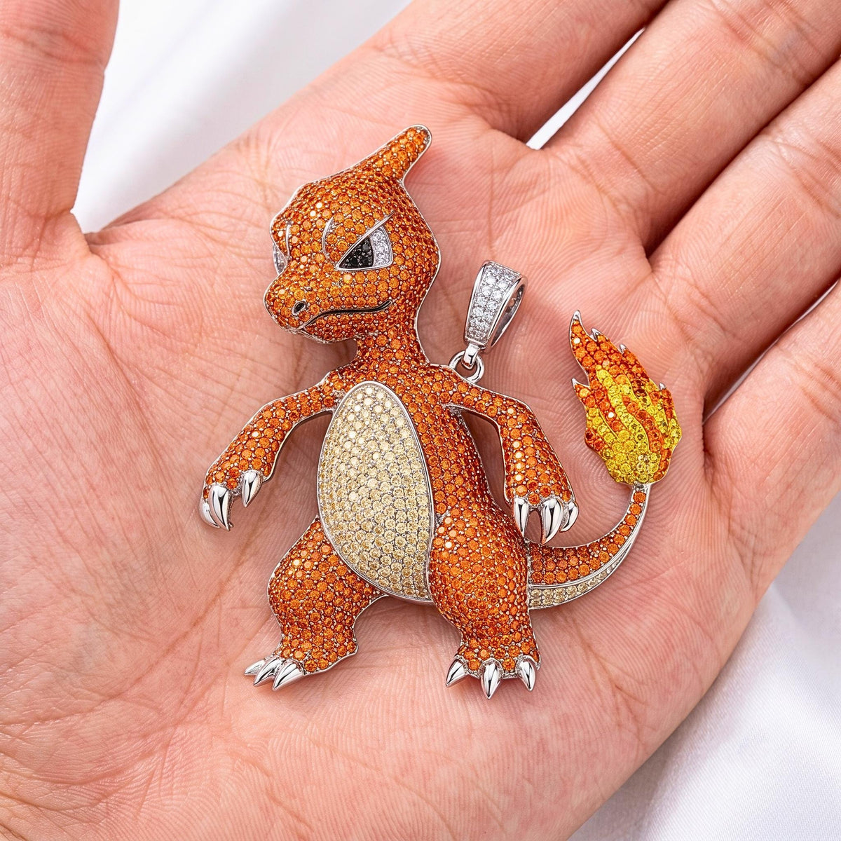 Rare Iced Out Charmeleon Pokémon Pendant 925 Sterling Silver Anime Jewelry Gamer Gift Hip Hop Fire Monster Charm Nostalgia Gift for him/her