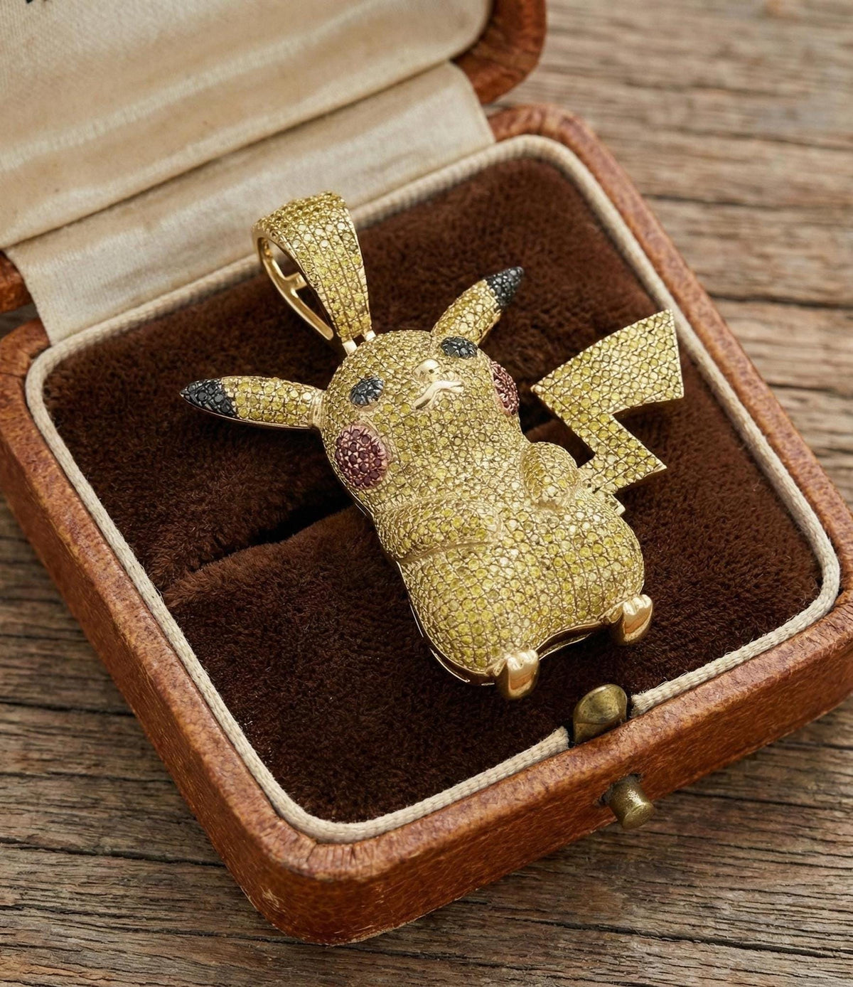 Iced Out Pikachu Pendant, 14k Gold, CZ Sterling Silver Necklace