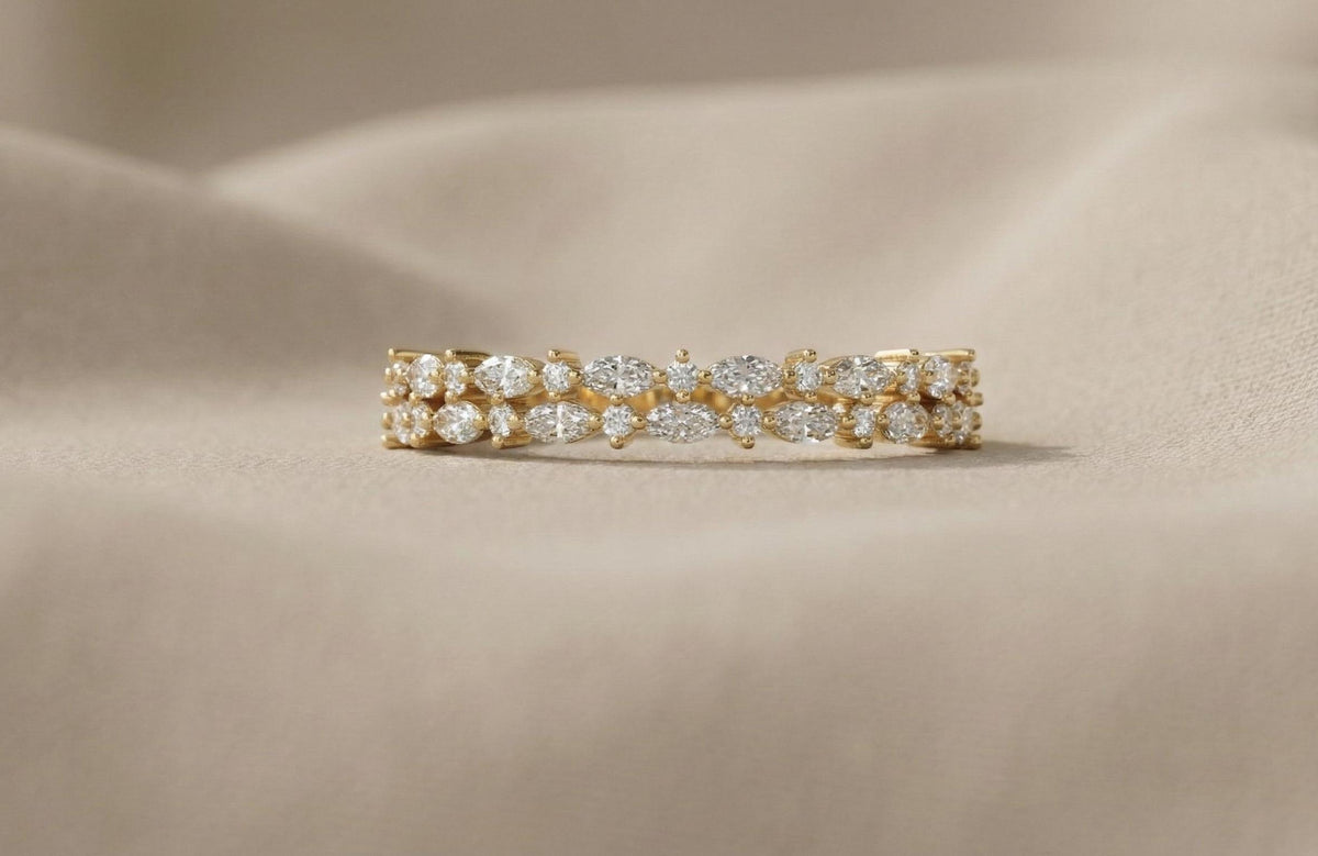 Gold Plated Sterling Silver Marquise Diamond Eternity Ring