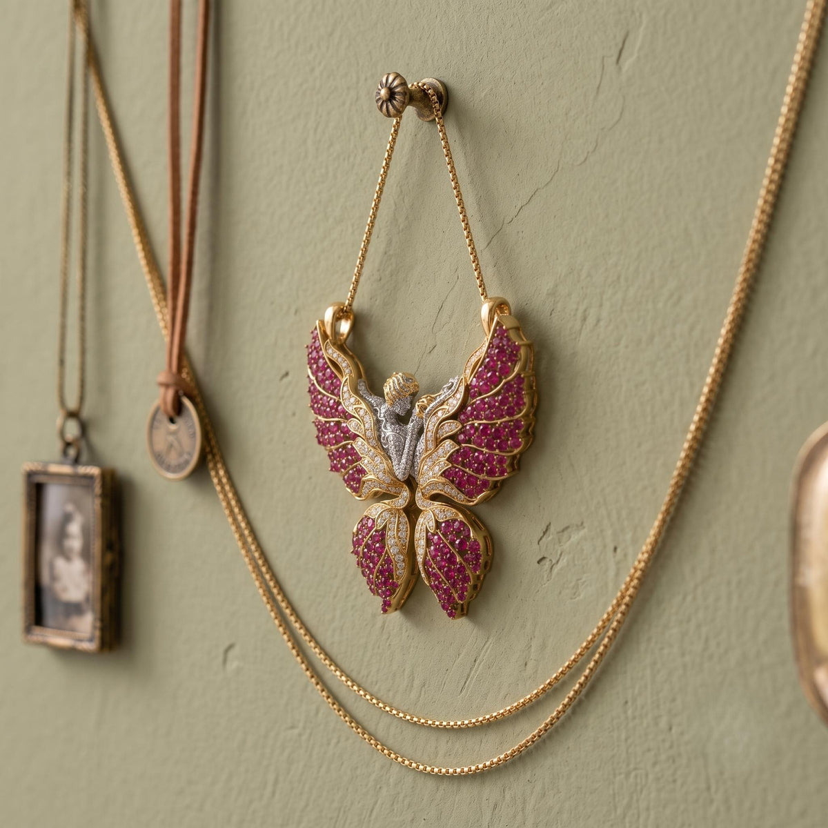Rare Iced Out Angel Wing Pendant • 925 Sterling Silver Butterfly Necklace • Yellow & Rose Gold Plated • Rare  Love Jewelry Gift for her/him
