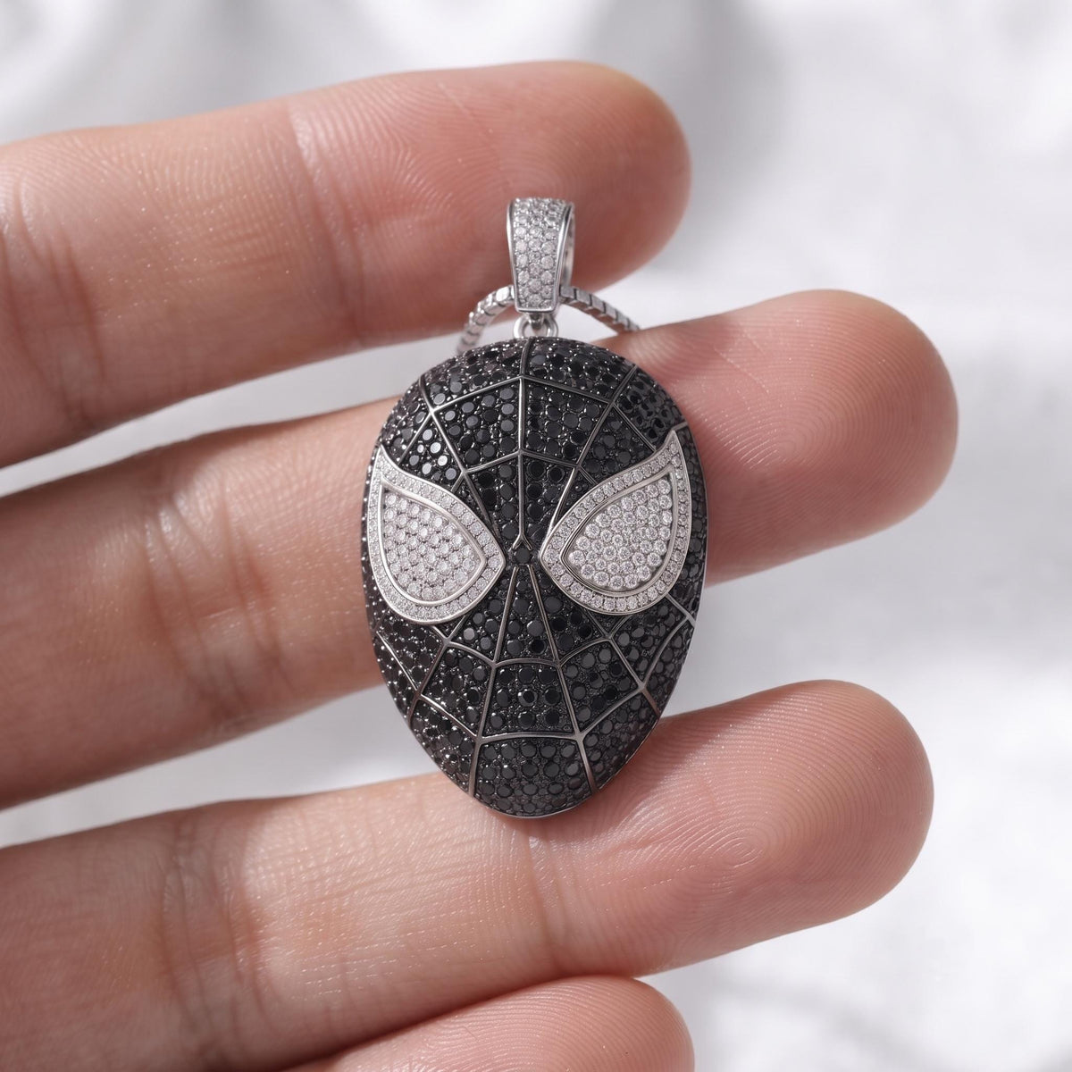 Rare Iced Out Spiderman Mask Pendant | 925 Sterling Silver Avengers Jewelry | Hip Hop Superhero Charm | Rare Comic Necklace Gift for her/him