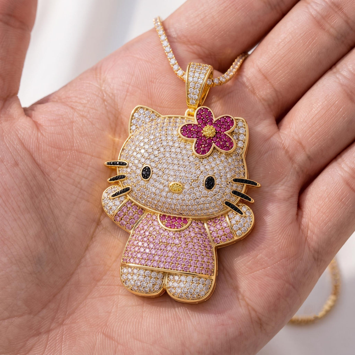 Rare 925 Sterling Silver Iced Out Kitty Pendant | Micro Pave White Zircon Kawaii Character Charm | Cute Animal Necklace Gift for her.