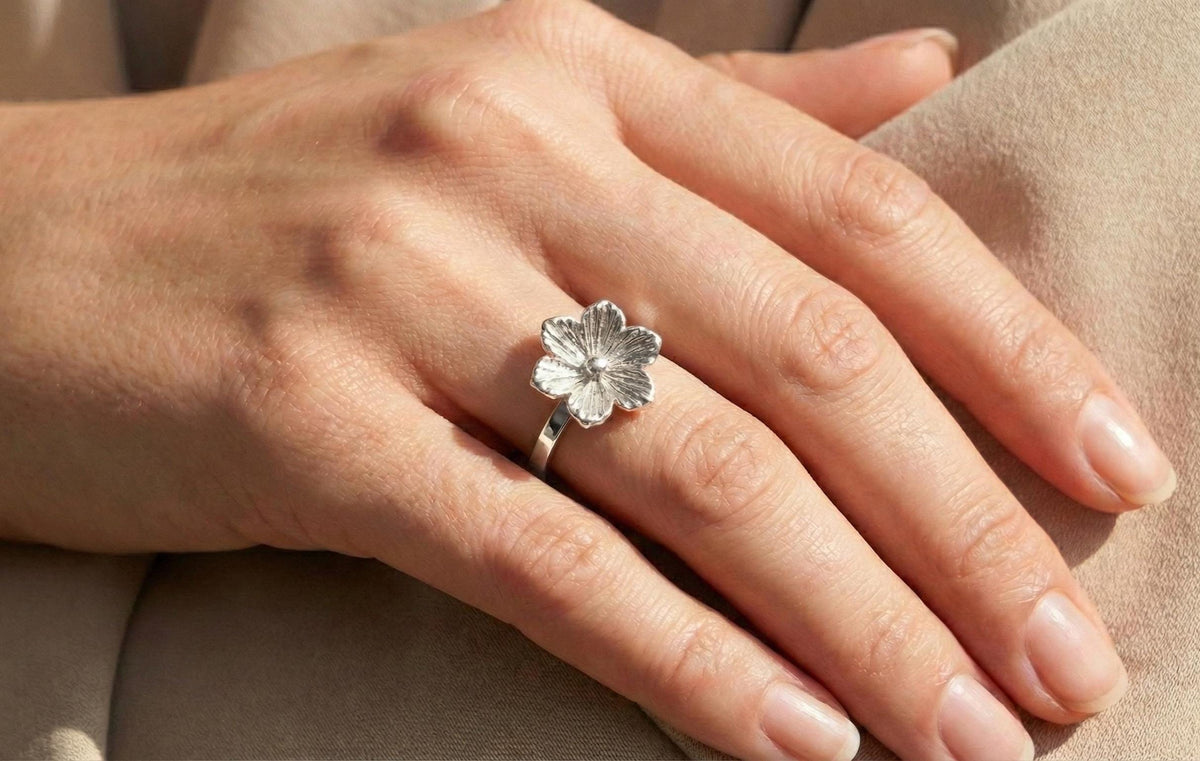 Handmade 925 Sterling Silver Flower Ring | Gold Finish Botanical Jewelry