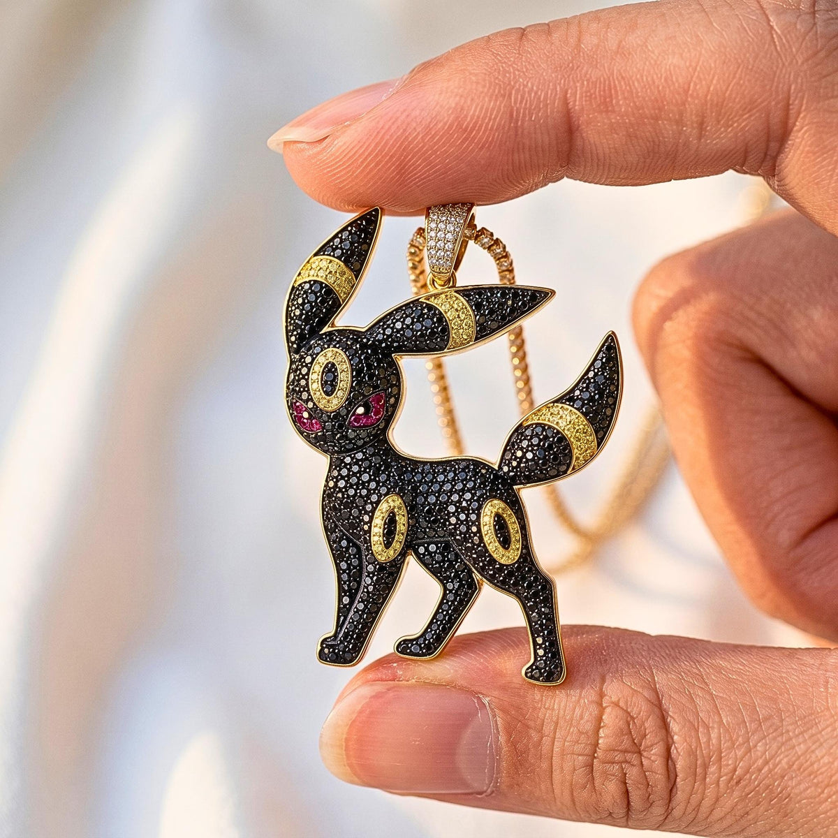 Umbreon Pendant Necklace | Sterling Silver Iced Out Anime Charm, Gamer Gift