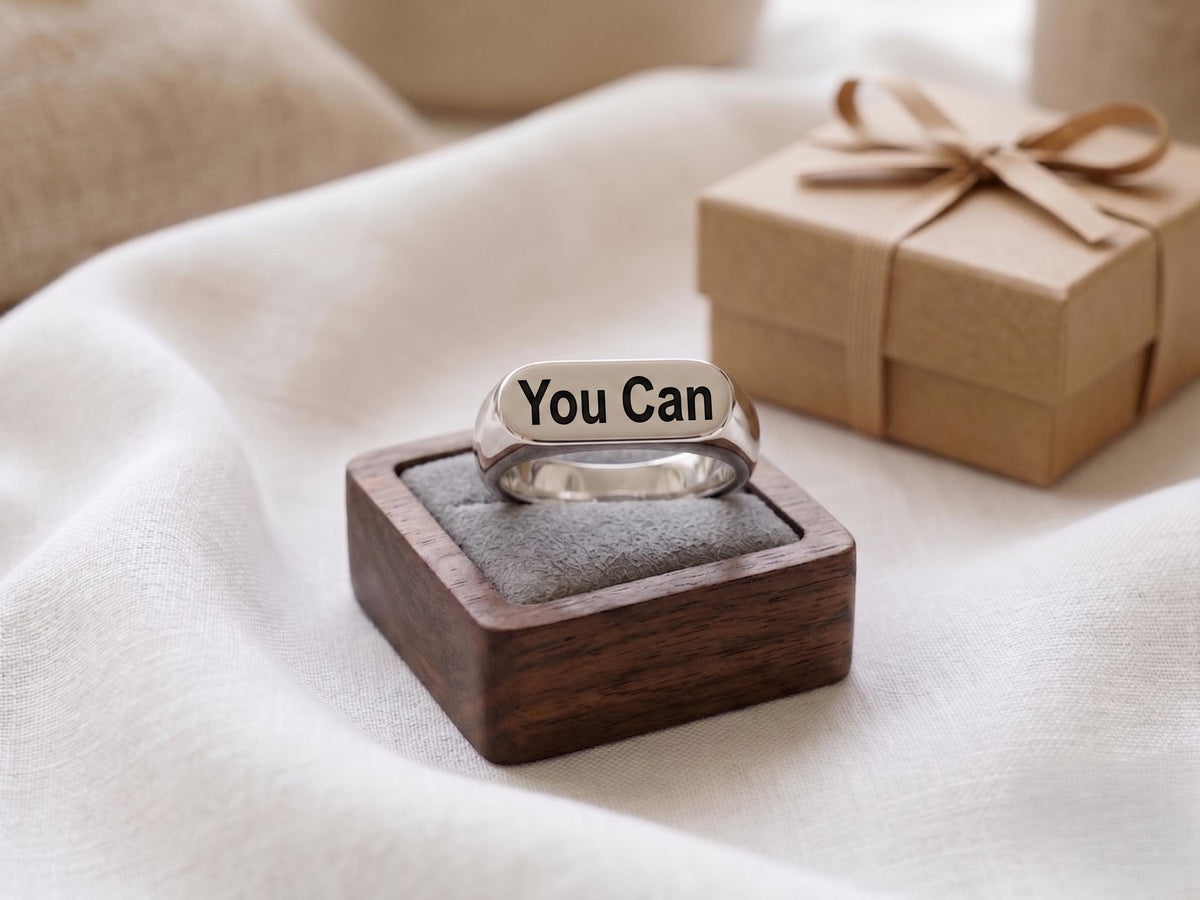 Inspirational "You Can" Signet Ring | 925 Sterling Silver, Yellow & Rose Gold Plated Affirmation Jewelry | Motivational Gift for Her/him