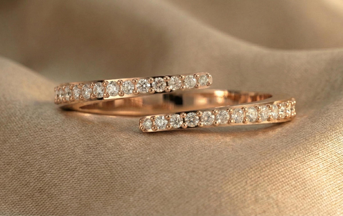 925 Sterling Silver Open Diamond Ring, Gold Plated Minimalist Adjustable Ring, Dainty Pave CZ Open Band, Anniversery Gift For Her