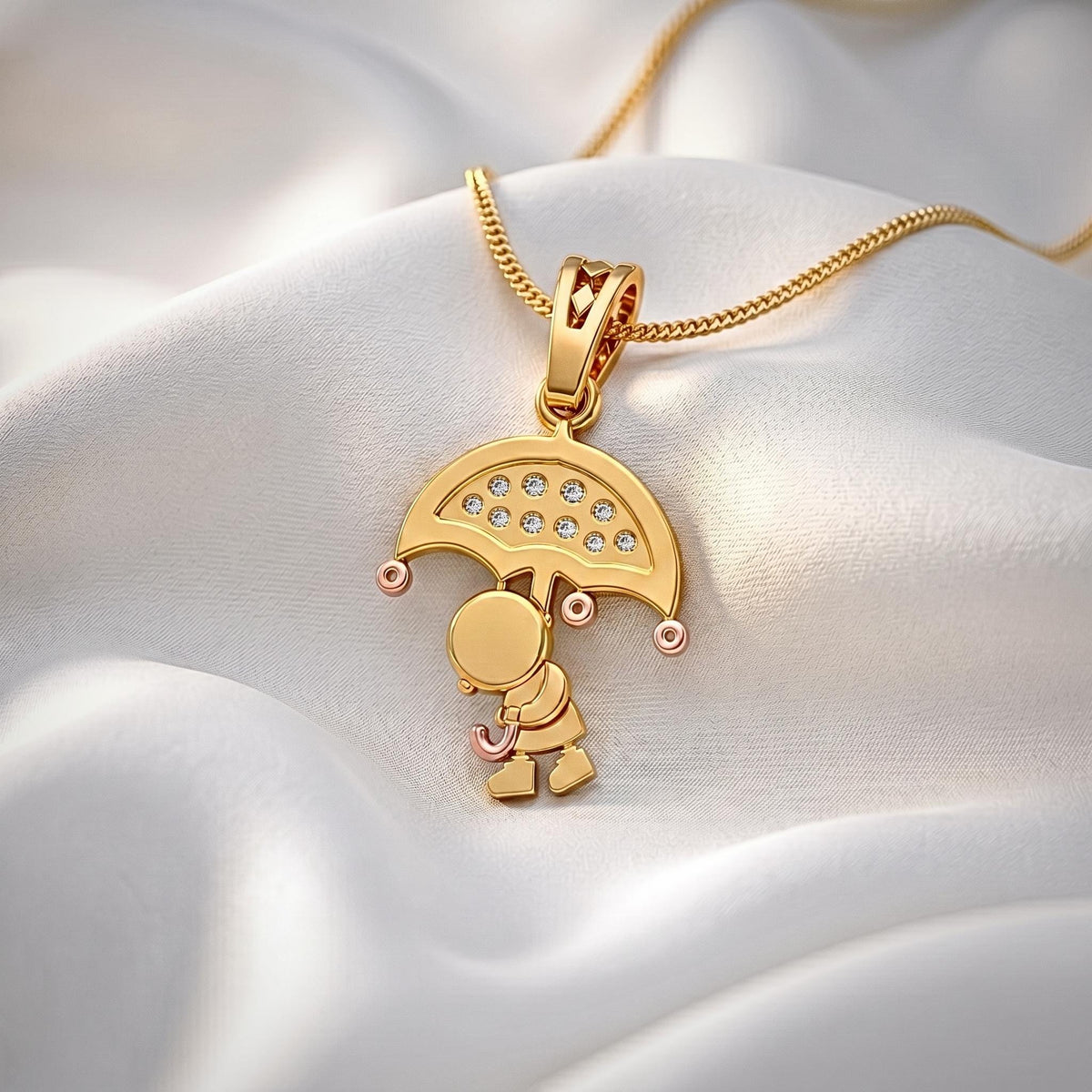 925 Sterling Silver Umbrella Character Pendant for Kids | Pave CZ Necklace, Child Gift