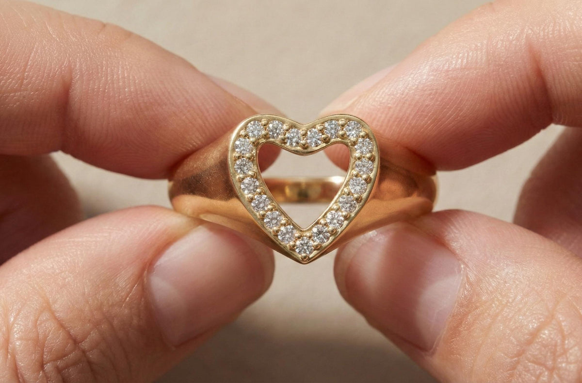 Gold Plated Sterling Silver Heart Ring, Diamond Promise Ring, Gift For Her, Dainty Heart Ring
