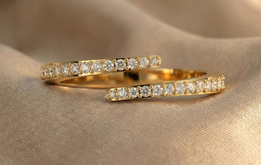 925 Sterling Silver Open Diamond Ring, Gold Plated Minimalist Adjustable Ring, Dainty Pave CZ Open Band, Anniversery Gift For Her