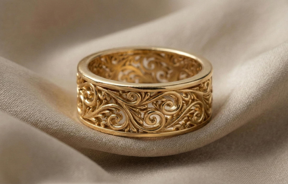 Sterling Silver Filigree Ring, Wide Band Vintage Scroll Ring, Art Nouveau Floral Statement Ring, Chunky Boho Thumb Ring, Unique Wedding Band