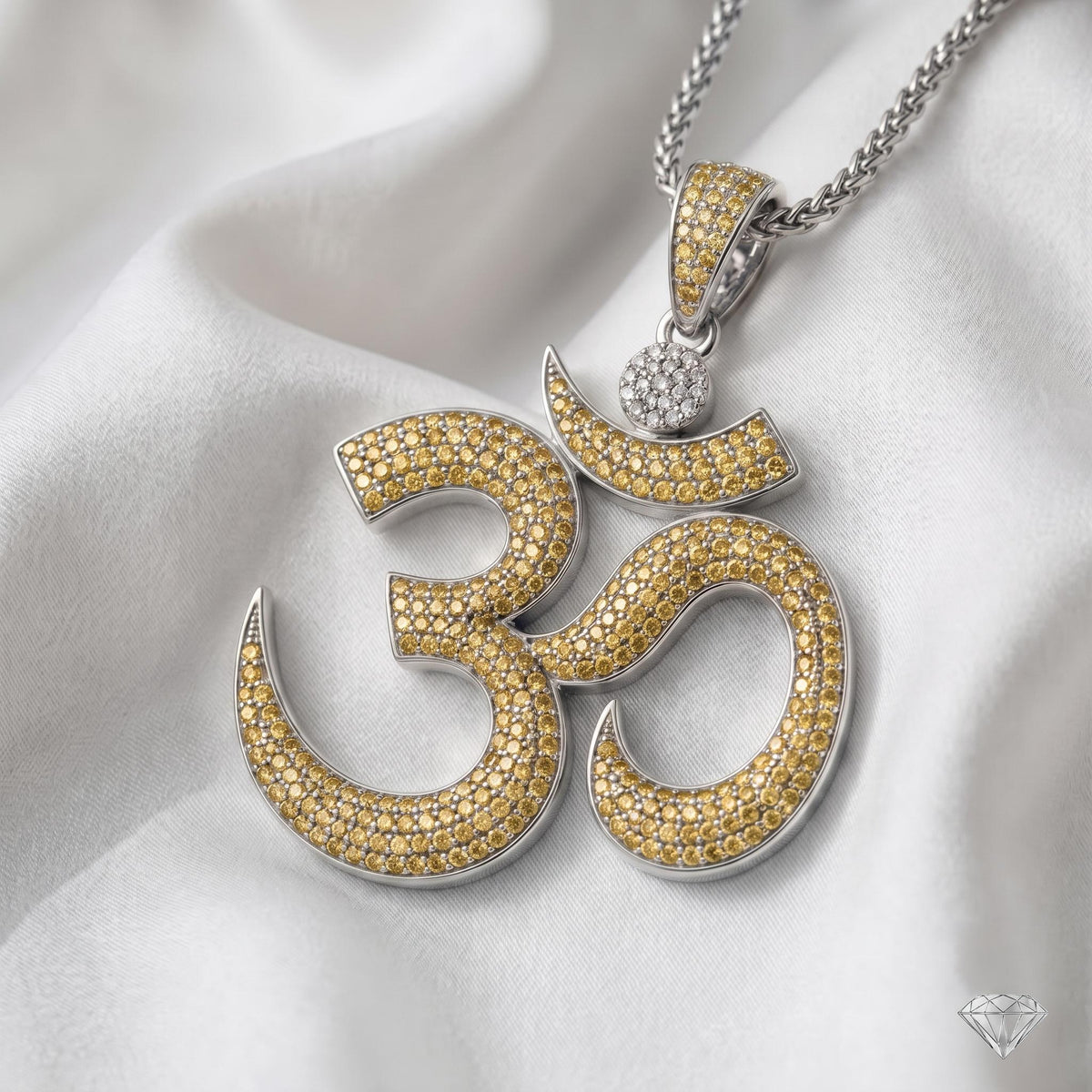Rare Iced Out Om Pendant | 925 Sterling Silver Yellow  Rose Gold Plated | Spiritual Gift | Yoga Meditation Bling Jewelry Gift for her/him