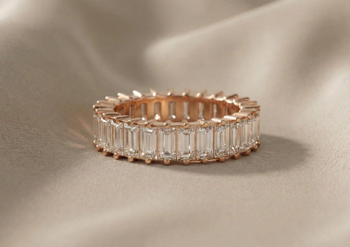 925 Sterling Silver Baguette Eternity Ring, Full Diamond Wedding Band, Minimalist Stackable, Luxury Promise Ring for Women, Gift For Her