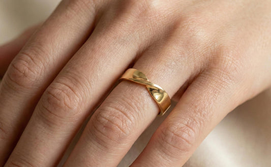 Gold Infinity Twist Ring | Wide Mobius Wedding Band | Chunky Crossover Statement Ring | Modern Minimalist Eternity Ring | Thick Gold Band