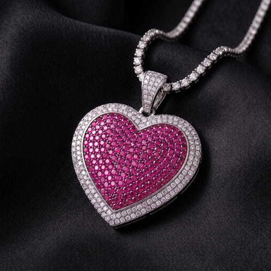 Rare Iced Out Heart Pendant | 925 Sterling Silver | Heart Necklace | Yellow & Rose Gold Plated | Hip Hop Bling Jewelry gift for her/him