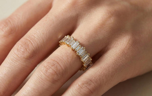 Baguette Cut 925 Sterling Silver Eternity Band Ring, Gold Vermeil Wedding Band, Full Baguette Stackable Ring, Minimalist Bridal Gift
