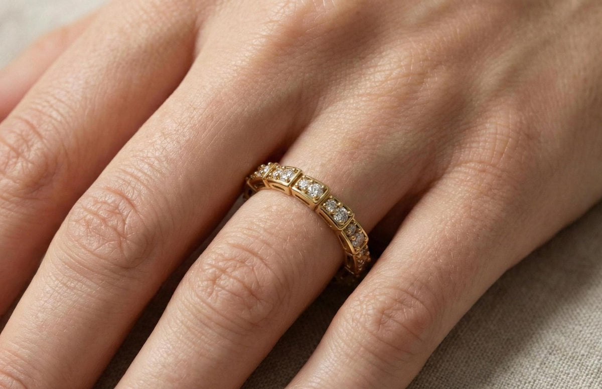 Gold Vermeil Geometric Eternity Band, CZ Diamond Sterling Silver Stacking Ring