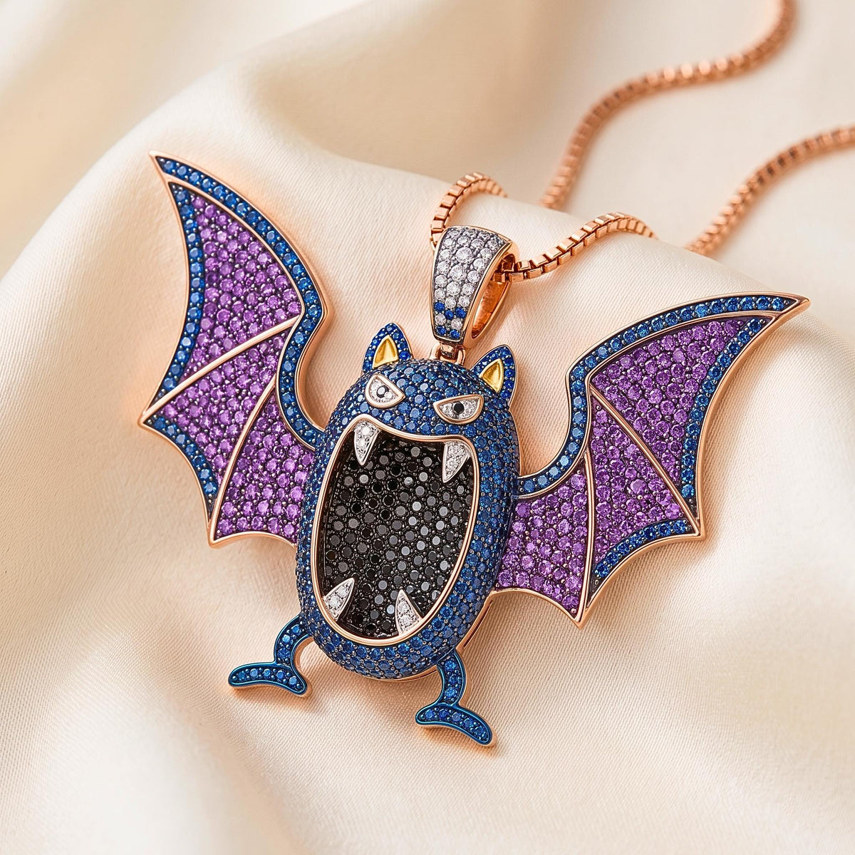 Rare Iced Out Golbat Pokémon Pendant 925 Sterling Silver • Custom Bat Jewelry • Halloween Hip Hop Charm • Gamer Nostalgia Gift for her/him