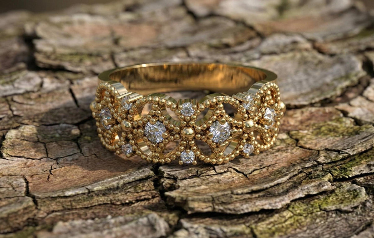 Vintage Floral Diamond Band | 925 Sterling Silver Eternity Ring