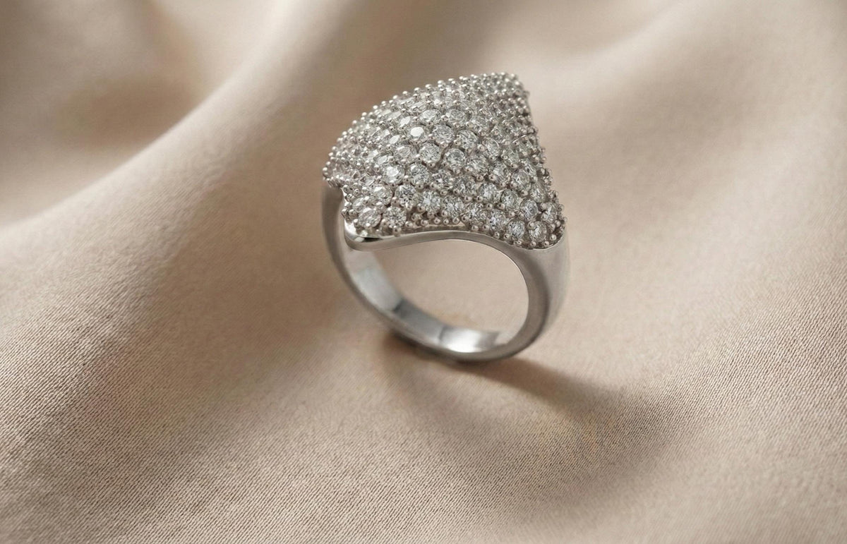 Gold Plated Sterling Silver CZ Pave Ring | Bridal Statement Jewelry