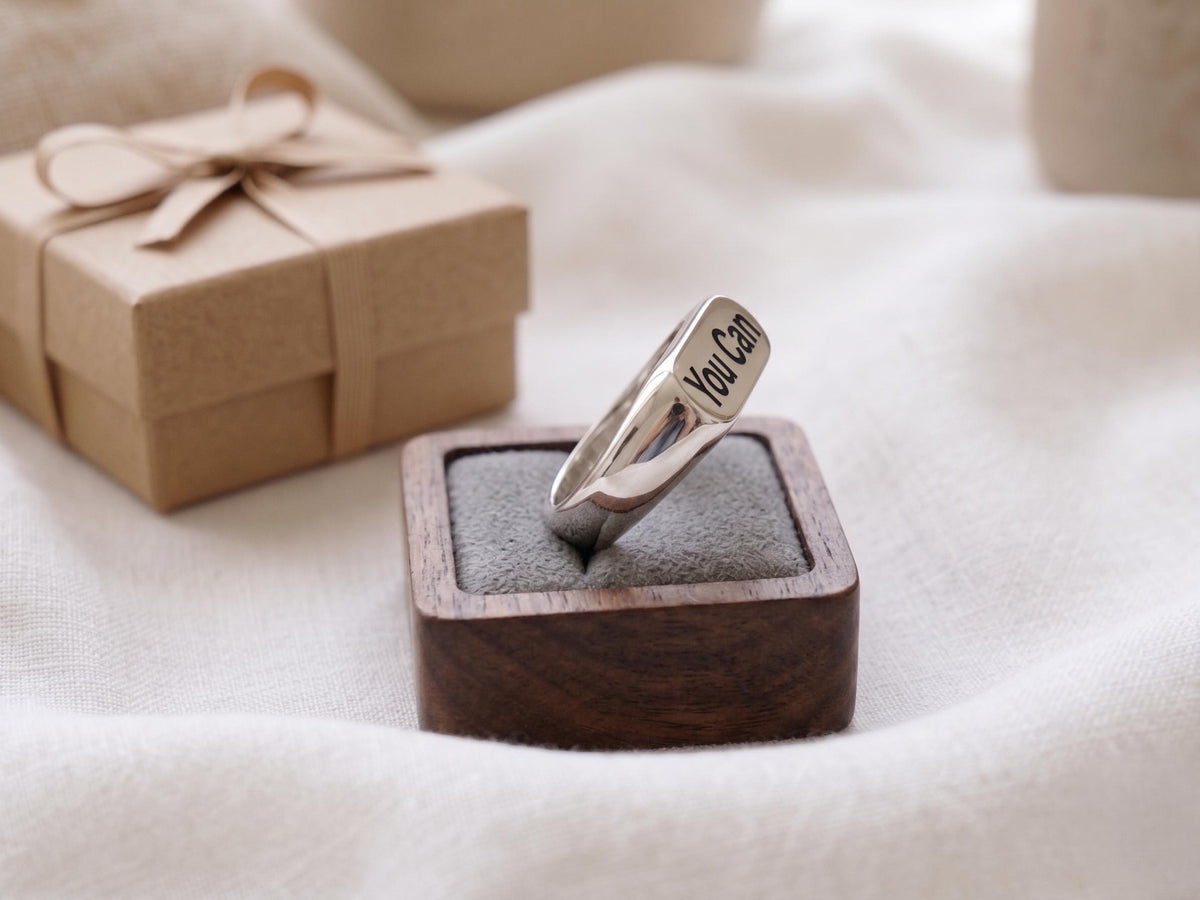 Inspirational "You Can" Signet Ring | 925 Sterling Silver, Yellow & Rose Gold Plated Affirmation Jewelry | Motivational Gift for Her/him