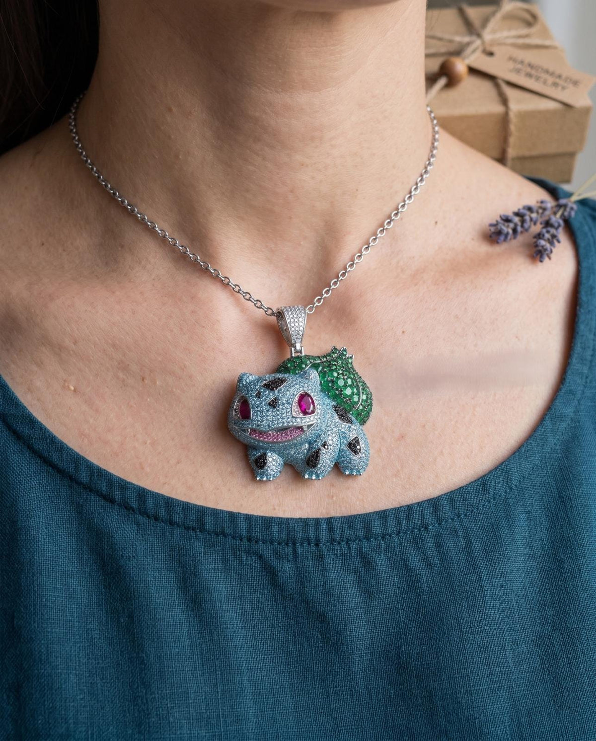 Rare Iced Out Bulbasaur Pokémon Pendant, 925 Sterling Silver & Gold Plated Gamers Jewelry  Anime Hip Hop gift for her/him