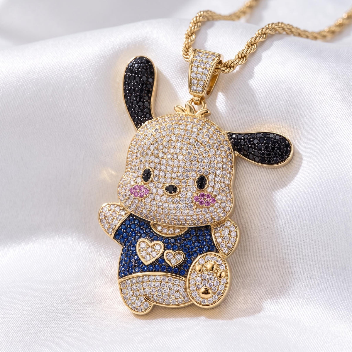 Rare Pochacco Pendant Necklace | 925 Sterling Silver Micro-Pave Character Jewelry | Cute Cartoon Dog Charm | Kawaii Anime Gift for her/him.