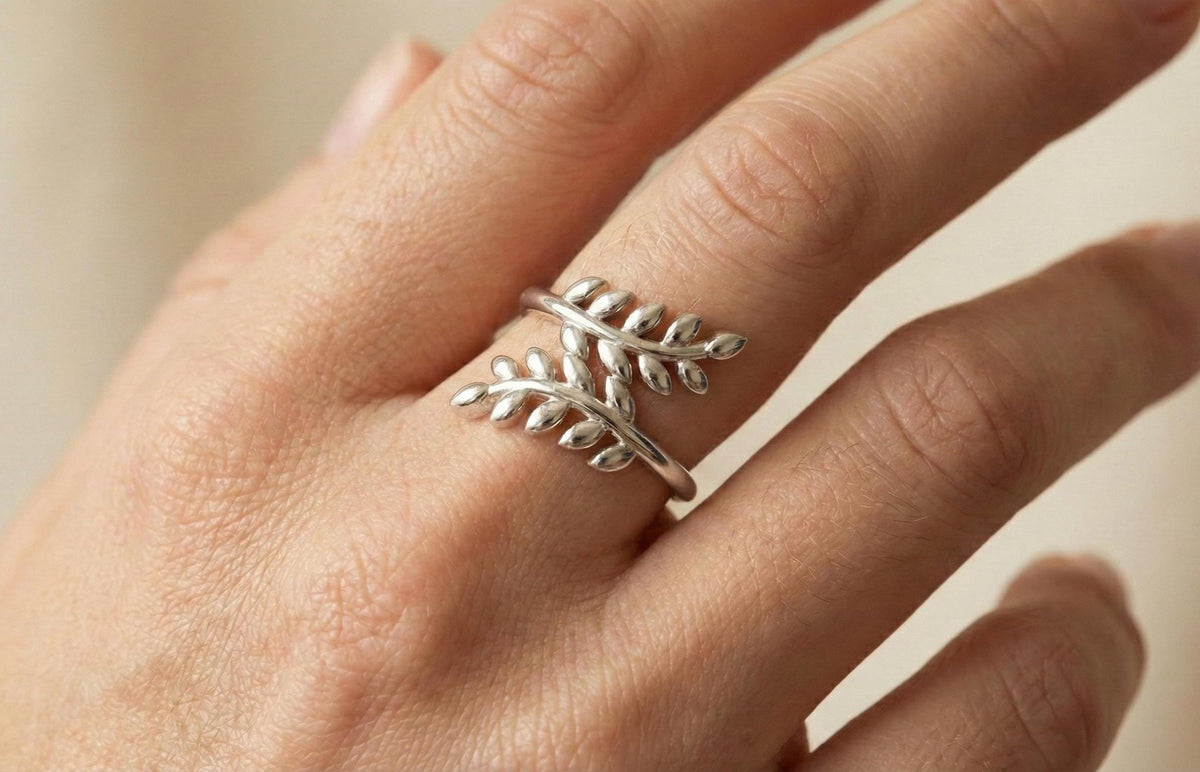 Sterling Silver Leaf Wrap Ring, Adjustable Boho Branch Jewelry