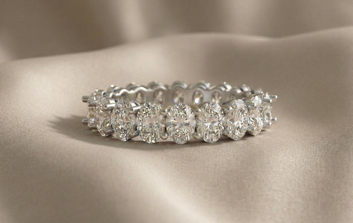 925 Sterling Silver Oval Cut Diamond Eternity Ring, Full Eternity Wedding Band for Women, Statement Bridal Ring, Anniversery Gift For Her