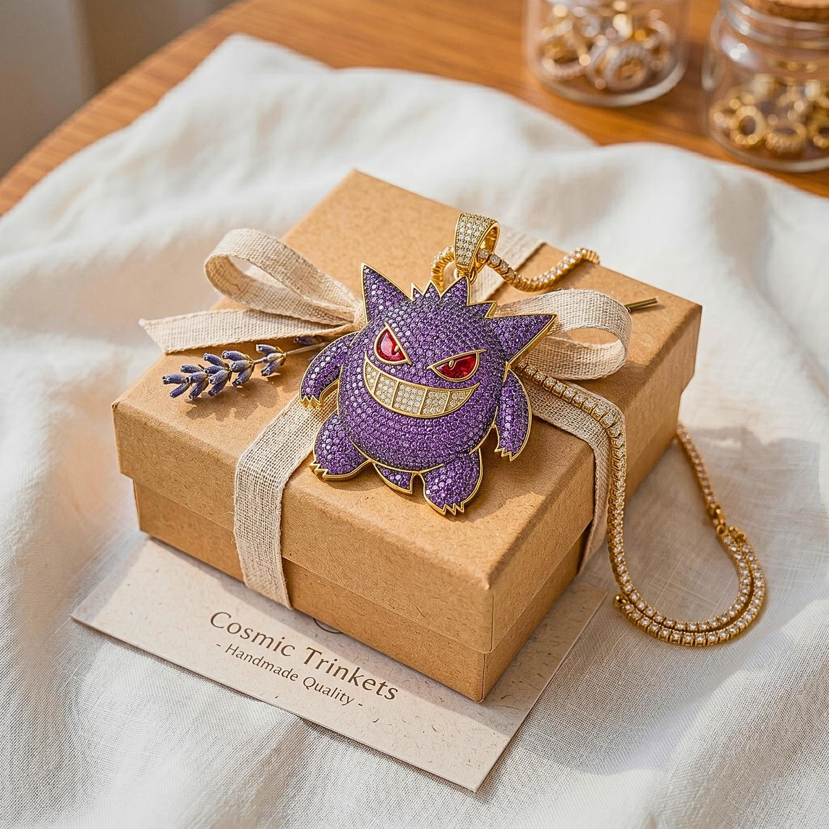 Rare Iced Out Gengar Pendant | 925 Sterling Silver Anime Necklace Hip Hop Gamer Jewelry Gold  Ghost Charm Custom Nostalgic Gift for him/her.