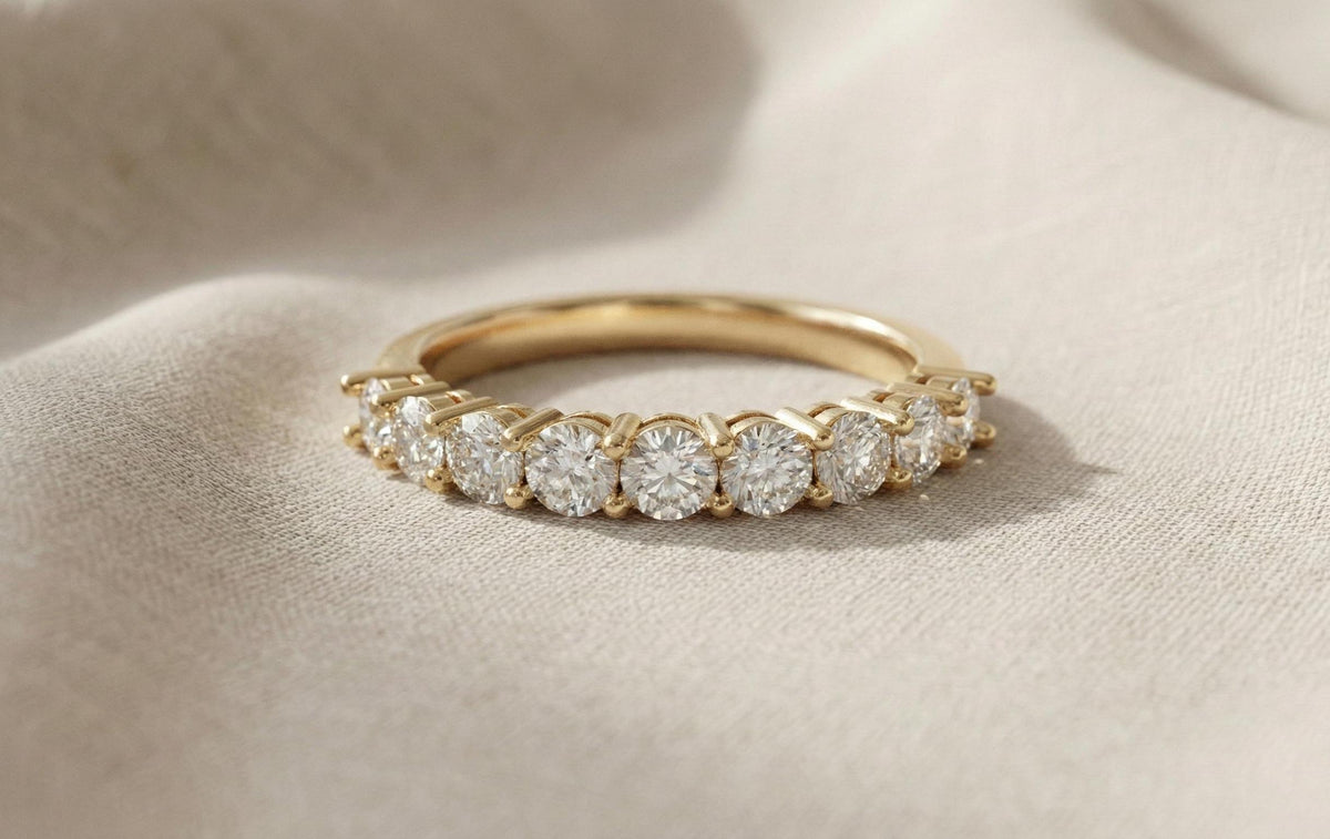 925 Sterling Silver Diamond Half Eternity Ring, Gold Vermeil Wedding Band, Minimalist Stackable Ring, Anniversary Gift for Her,