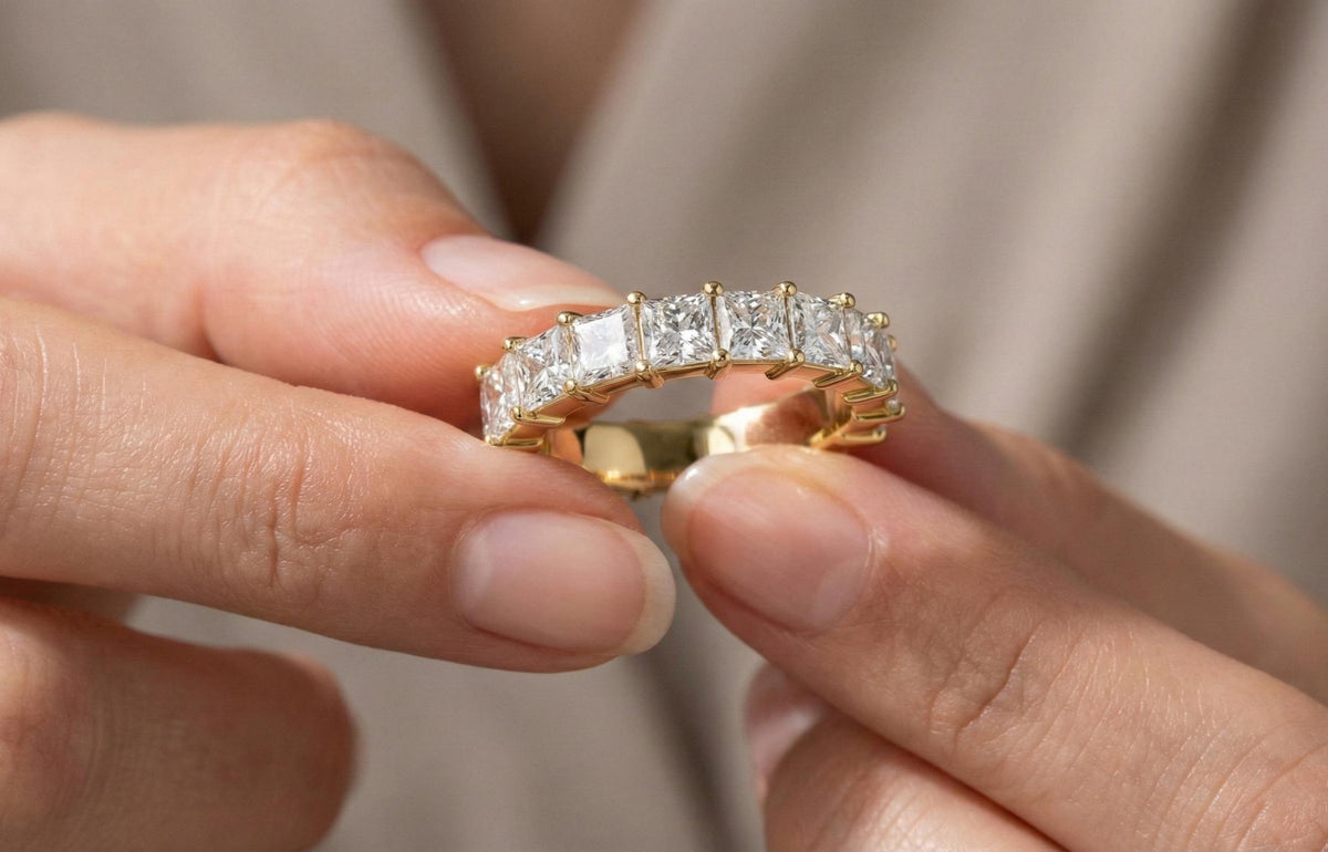925 Sterling Silver Princess Cut Diamond Eternity Band, Gold Wedding Ring, Bridal Anniversary Ring, Luxury Stackable Band ,Dainty Gift