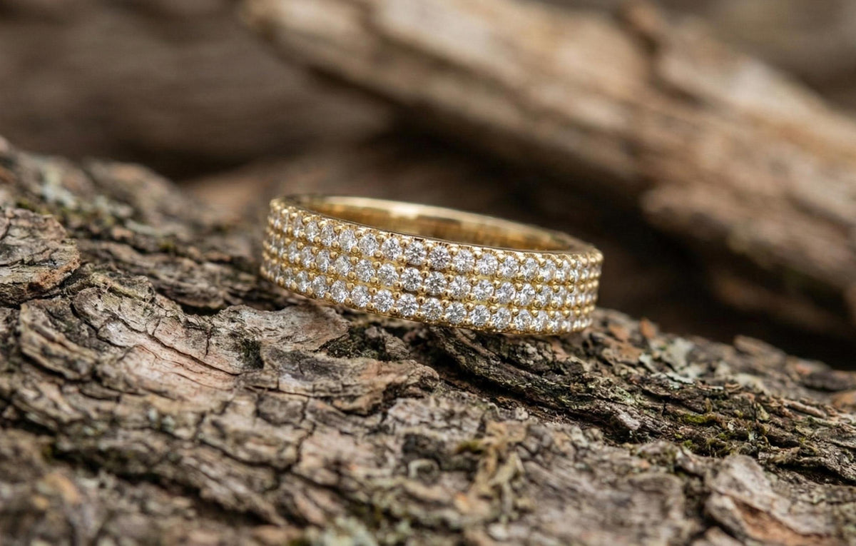 925 Sterling Silver Pave Diamond Band Ring, Gold Plated Wedding Band, Micro Pave CZ Eternity Ring, Anniversary Promise Ring, Gift For Her