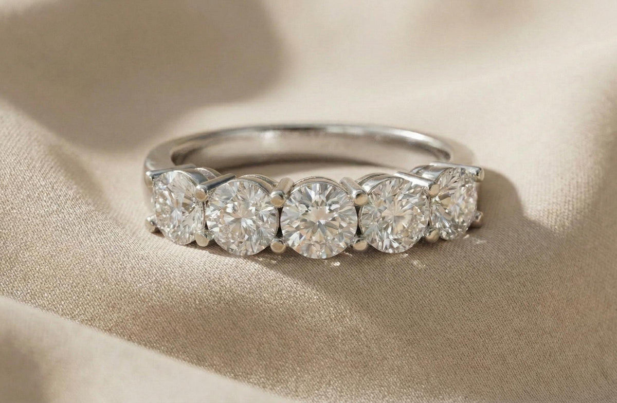 Gold Plated Sterling Silver Five Stone Ring, Anniversary Gift