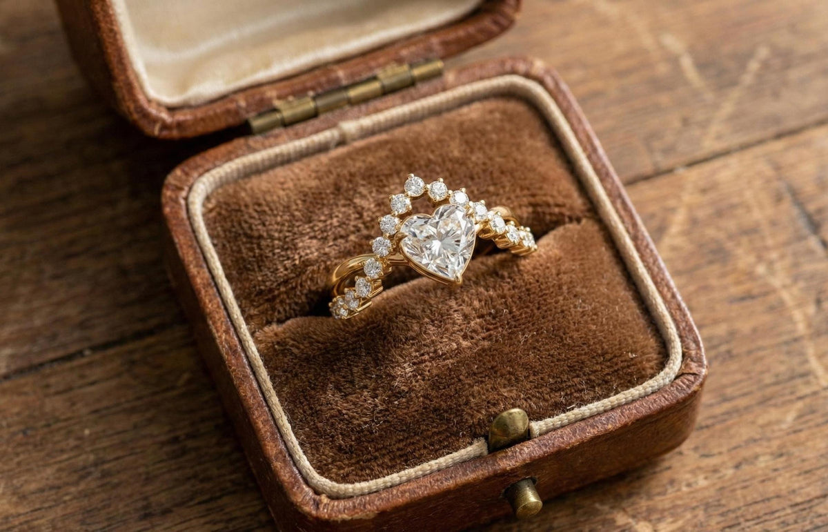 Gold Plated Sterling Silver Heart Diamond Halo Engagement Ring