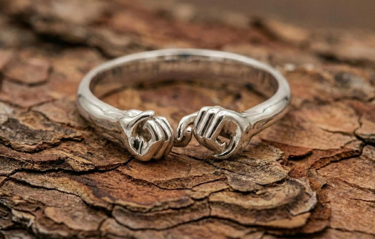 Gold Plated Sterling Silver Holding Hands Ring, Friendship Jewelry