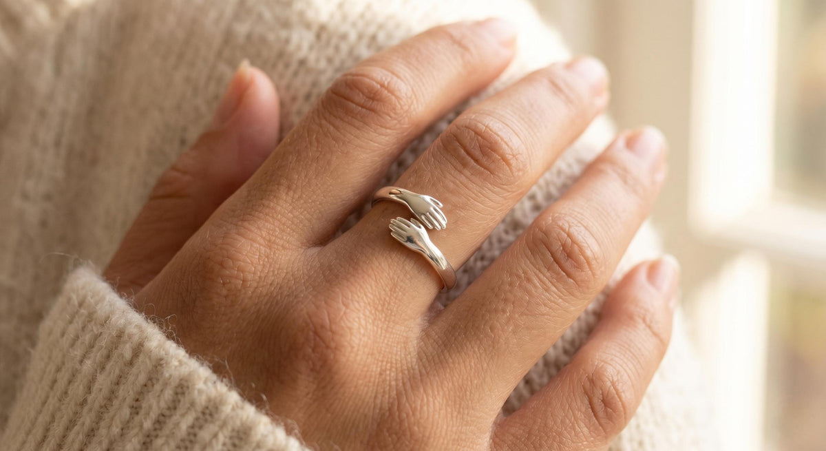 Adjustable Hug Ring, 925 Sterling Silver Embrace Ring, Long Distance Relationship Gift, Best Friend Gift, Rose Gold or Yellow Gold Plated